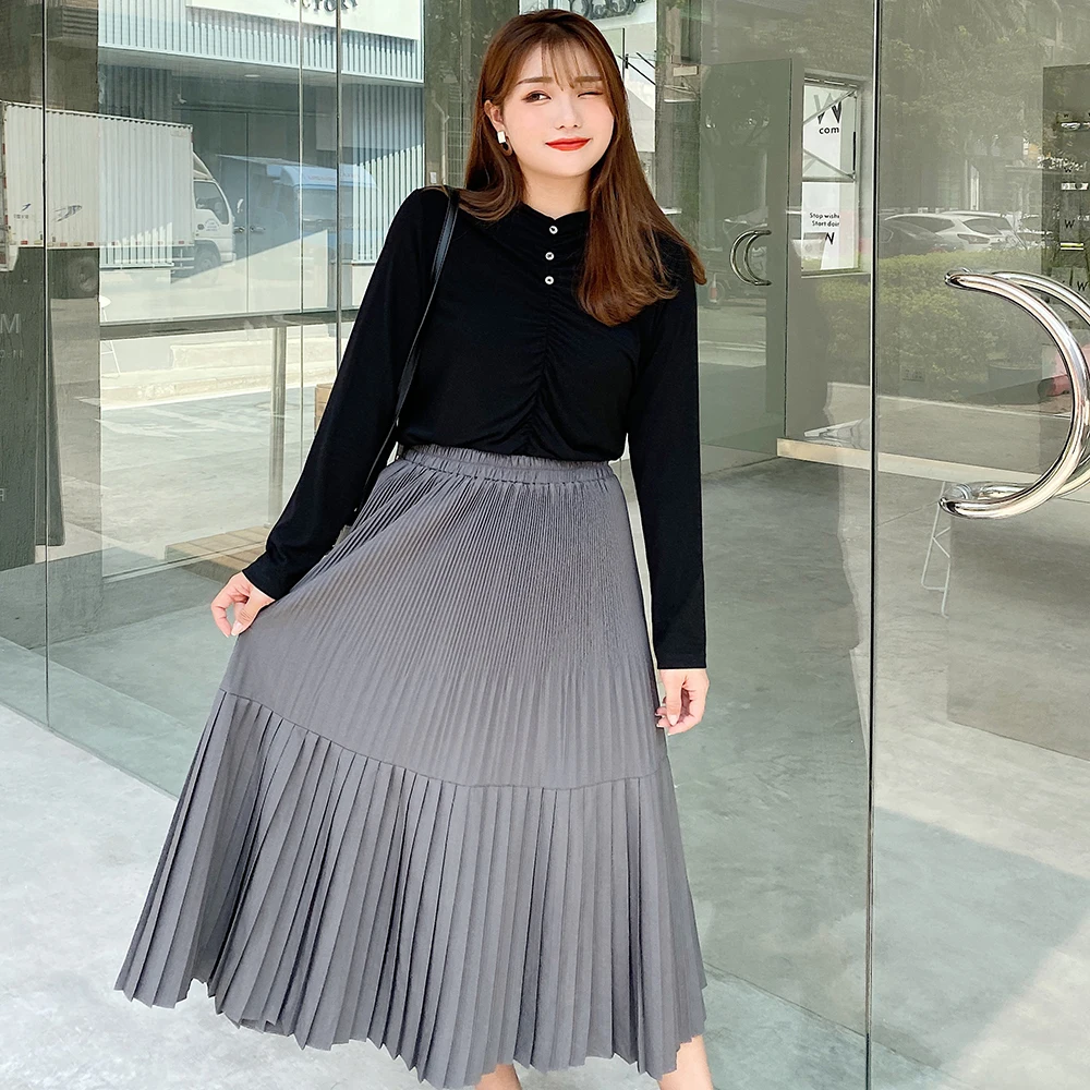 Весенняя мода серая длинная юбка ATUENDO для женщин осенняя Вельветовая