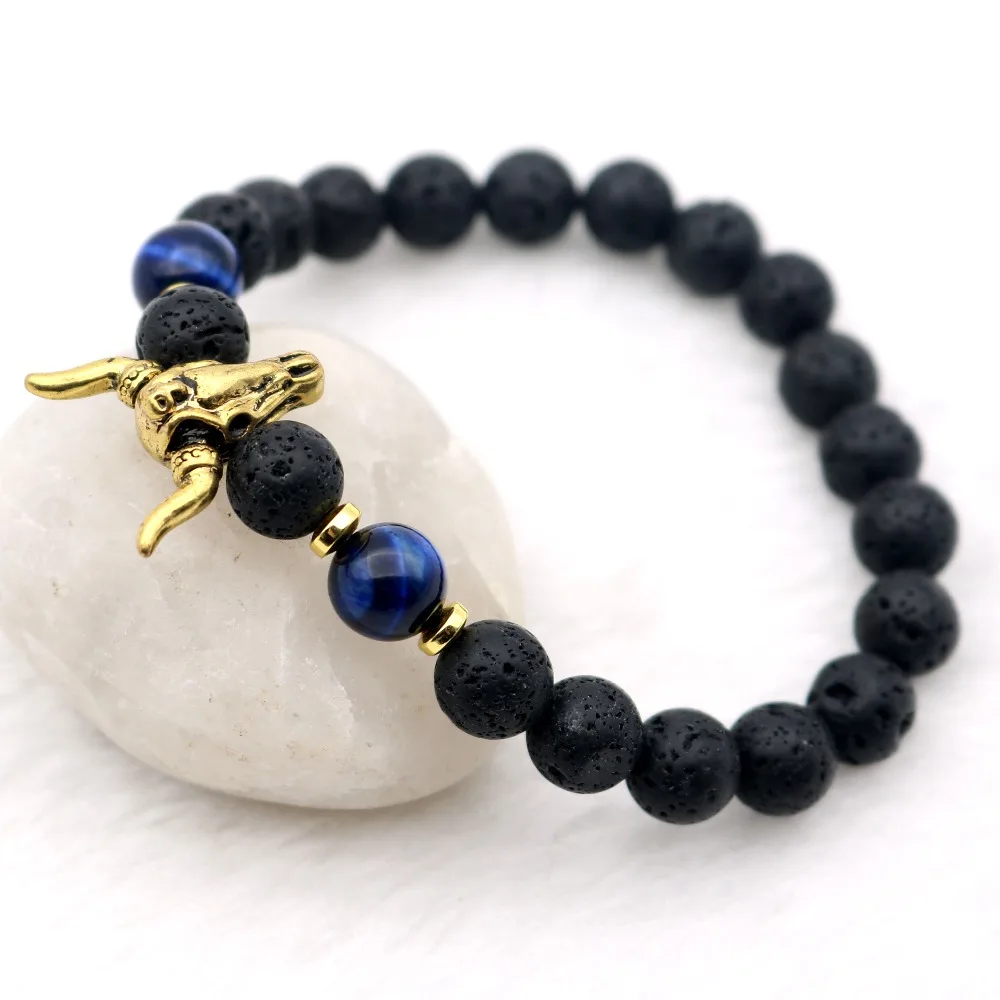 Винтажный Золотой Кобра Змеиный браслет из лавового камня браслеты с бусинами и