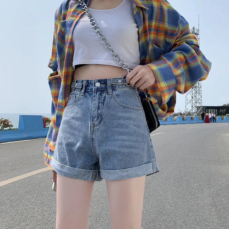 

Plus Size Women's Shorts Harajuku Casual Denim Shorts Women Crimping Jean Short High Waisted Summer Ladies Jeans Shorts Women