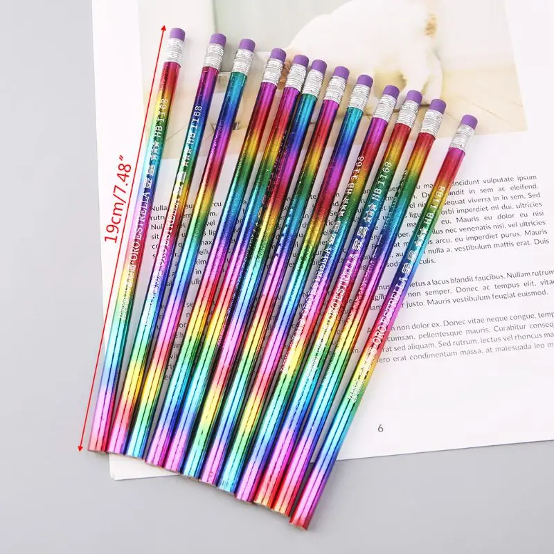 

12Pcs Rainbow Pencil Wood Environmental Protection Bright Color HB Drawing Painting Pencils School Office Writing Pen