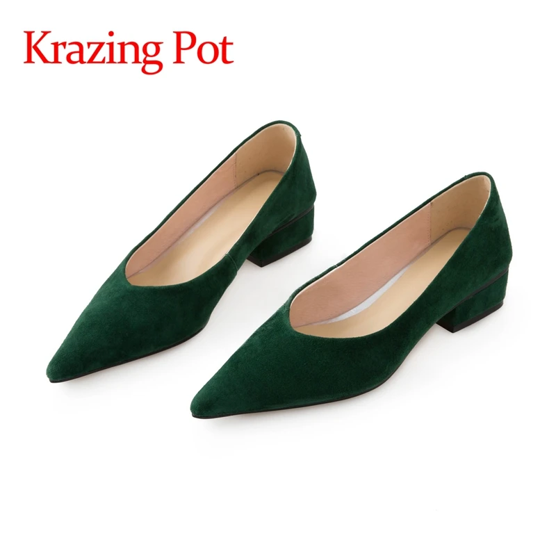 

Krazing Pot plus size genuine leather pointed toe low heel shallow gentlewomen mature streetwear vintage slip on women pumps L09