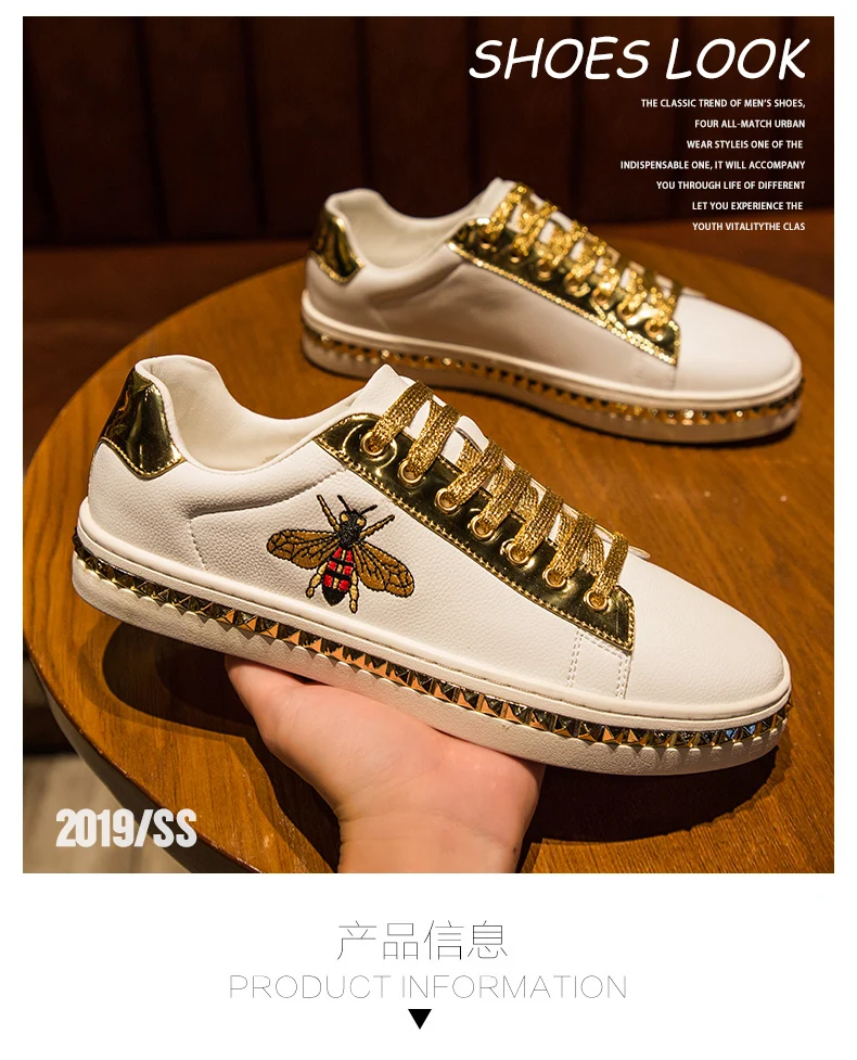spring Autumn new retro trend men and women casual shoes Skateboard shoes bee white shoes Leather Male Sneakers