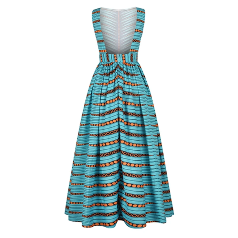 

African Sleeveless Women Maxi Dress Danshiki Bazin Sexy Backless Fashion Party Style Long Robe Big Swing Dresses Africaine
