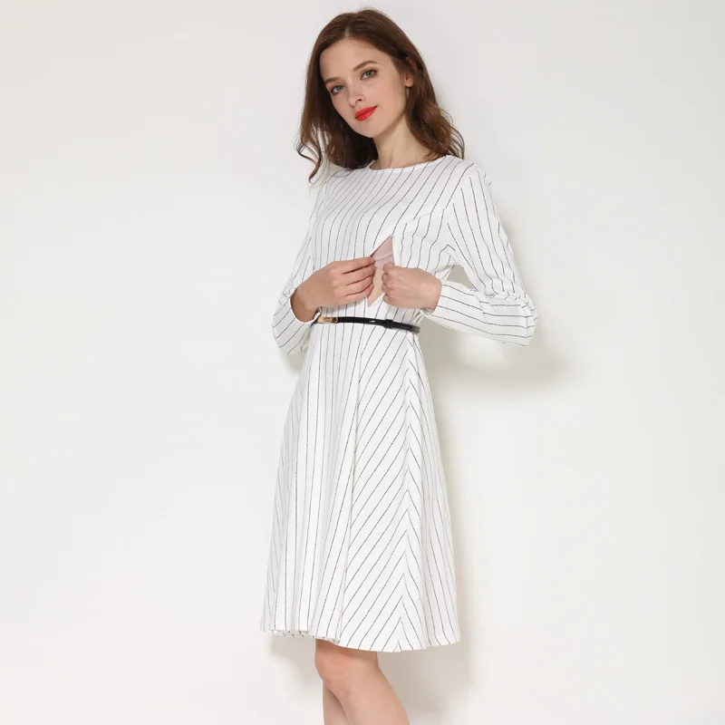 Однотонная Одежда для беременных с длинным рукавом платье кормления грудью s M oms