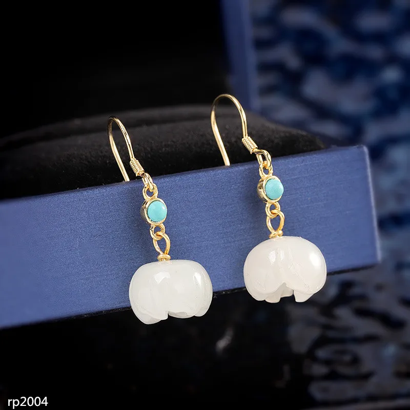 

KJJEAXCMY Fine Jewelry s925 Sterling Silver gold-plated women's Hotan jade earrings new products