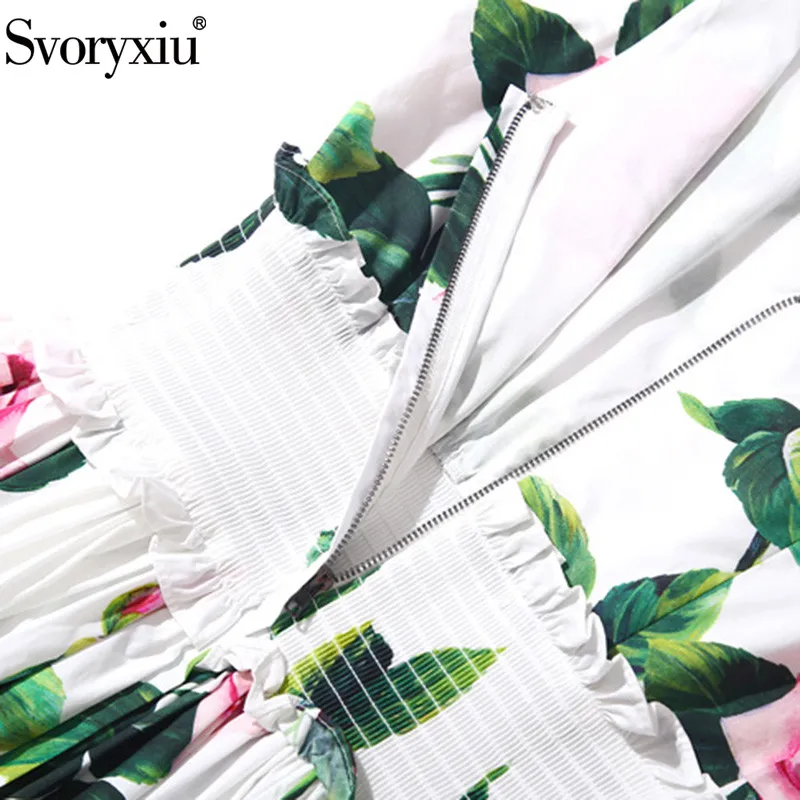 

Svoryxiu Runway Custom Summer White Rose Flower Print Cotton Tank Dress Women's Sexy V-Neck Elastic Waist Elegant Dresses