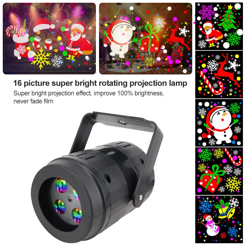 

16 Patterns LED Christmas Laser Snowflake Projector Colorful Rotating Stage Projector Lamp Bulb EU/US/UK/AU Power Plug