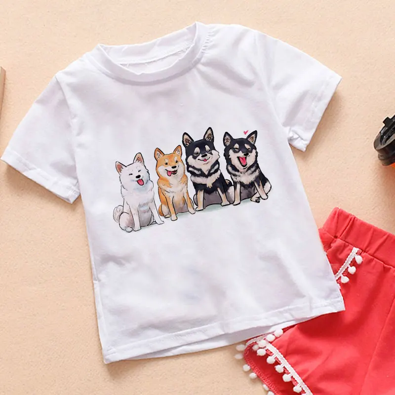 

New 24M 3T 4T 5T 6T 7T 8T 9T Boys T Shirts Unisex Girls Shirts Children Clothes For Kids Shiba Inu Snacks Pattern Baby Girl Tops