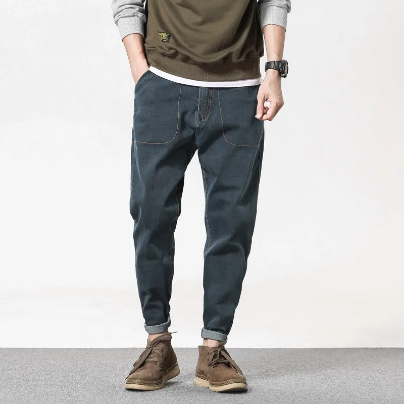 Повседневные свободные джинсы до щиколотки размера плюс модные однотонные с