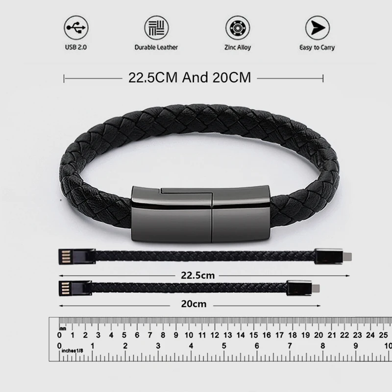 Модный кожаный браслет Micro usb type-C usb-кабель для iphone 8 samsung Android Phone power bank портативный переносной зарядный провод