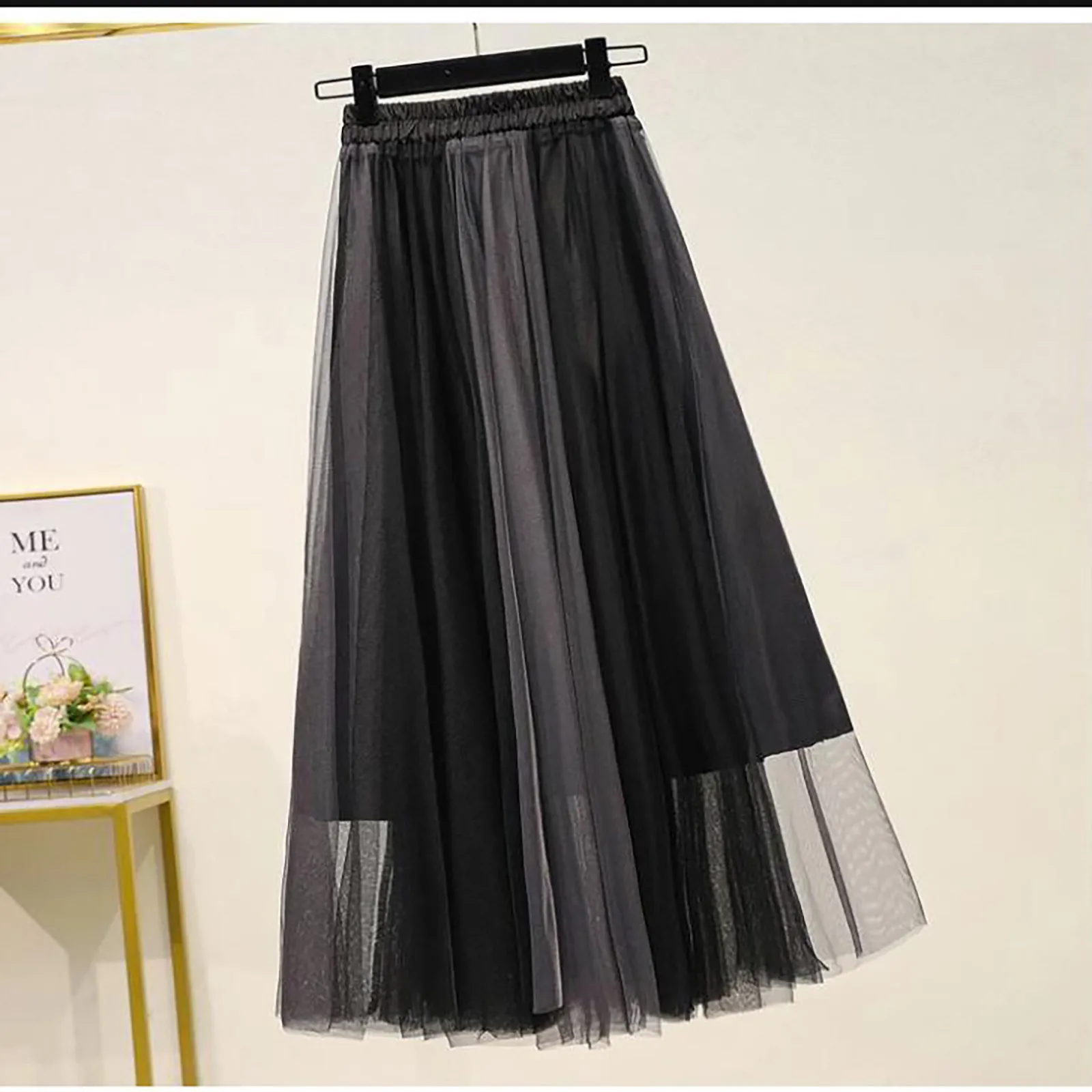 

Women Summer Belt Elastic High Waist Long Mesh Skirt Solid Color Length Elastic Promotions Lady Black Pink Casual Skirt#g