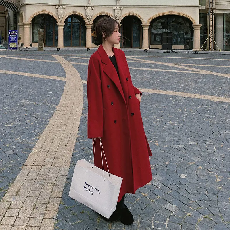 

Woolen coat women's medium and long Korean loose 2021 new woolen coat