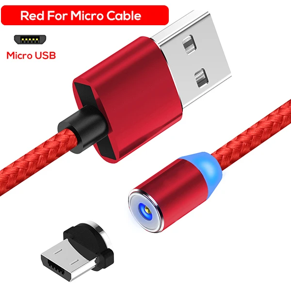 Red for Micro Micro USB кабель, магнитный светодиодный светоотражающий нейлоновый Плетеный usb-кабель для зарядки Samsung HTC Huawei LG кабели для мобильных телефонов - Цвет: Red for Micro