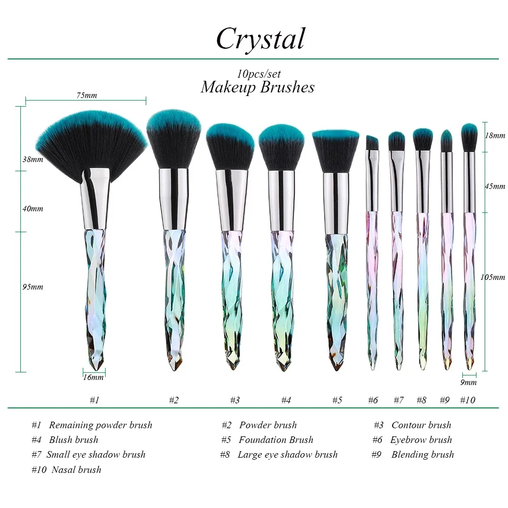 

GUJHUI 10pcs Crystal Makeup Brushes Designer Make Up Powder Foundation Eyeshadow Eyebrow Cosmetics Brush Set Brochas Maquillaje