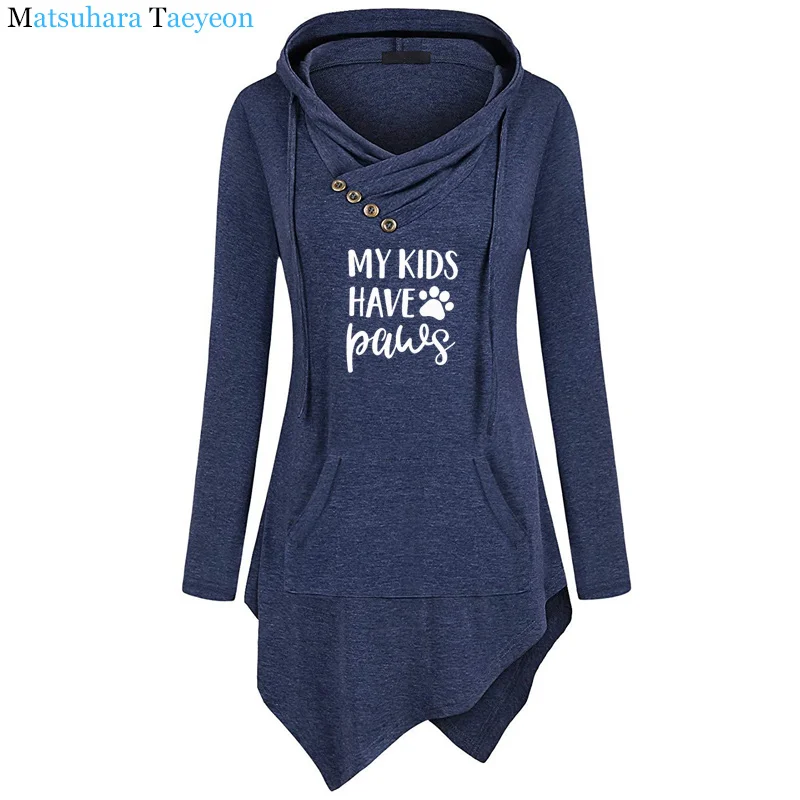 

My Kids Have Paws Dog Cat Mom Print Women Hoodie Cotton Casual Funny Hoodies for Lady Girl Hipster Drop Ship Clothes