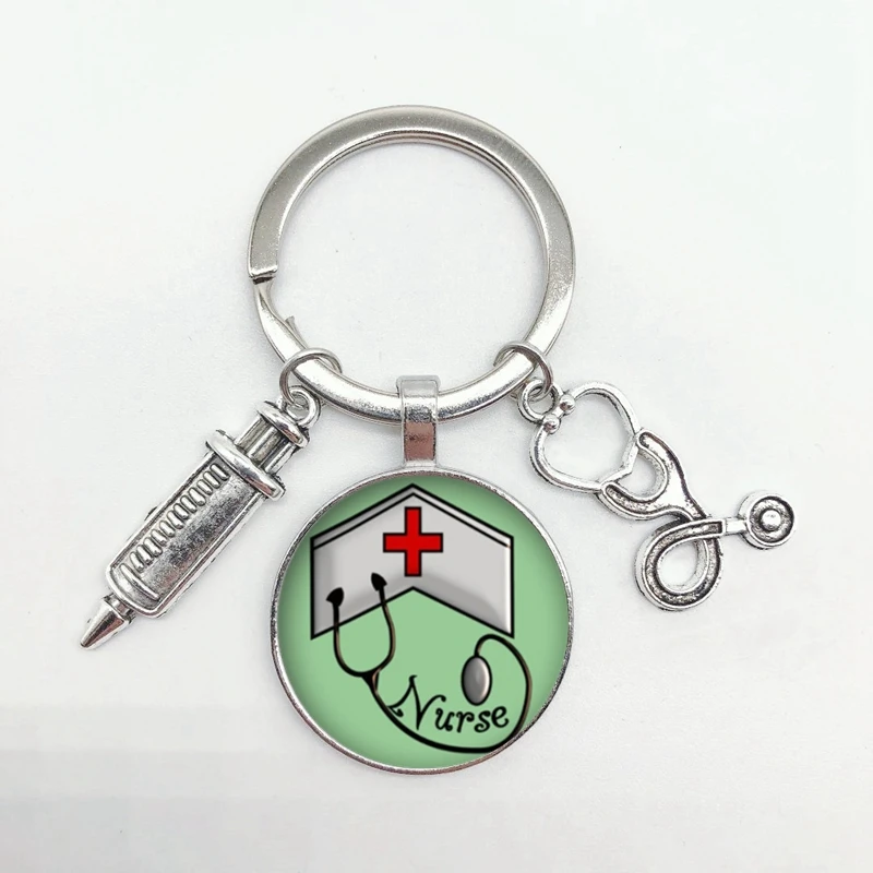 Популярный медицинский шприц брелок стетоскоп с узором Выпуклое Круглое стекло