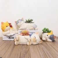 creative resin kitty succulent plant pots cat house small note flower pot pastoral style fairy garden home garden decoration