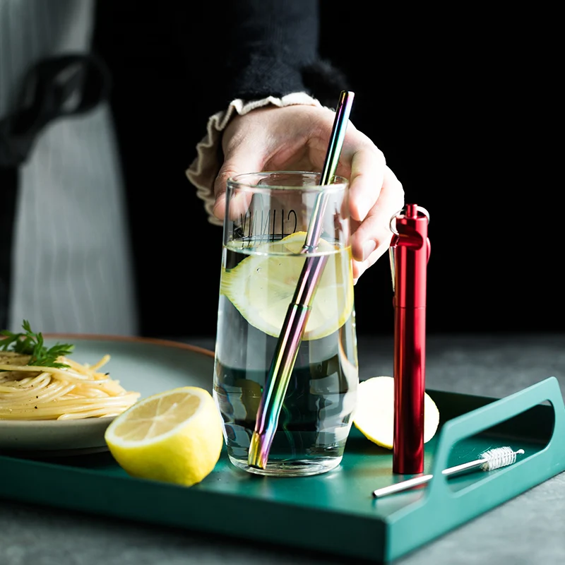 Металлическая многоразовая телескопическая солома из нержавеющей стали с