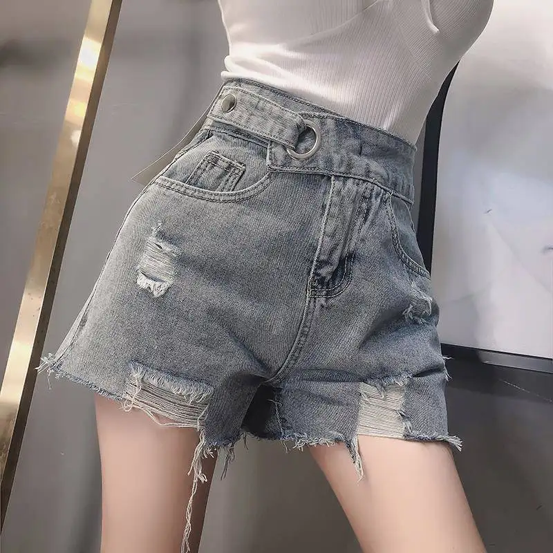 

Sexy Shorts For Girls Summer High Waisted Fashion Ripped Button With Pockets Washed Casual Denim Shorts Women 2021