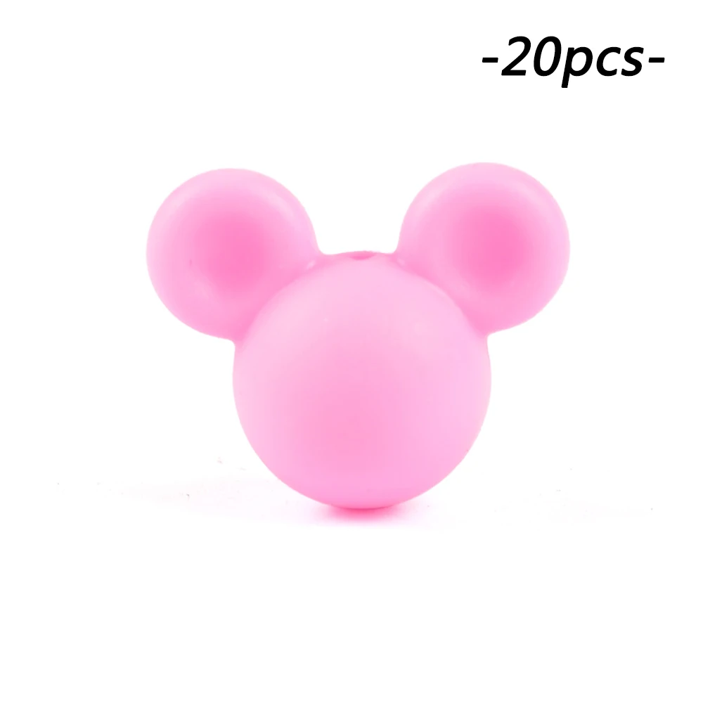 pink LOFCA 20 штук силиконовые бусины Микки Силиконовые Детские Прорезыватели для зубов мультфильм Жевательная оральная зубная соска клип ожерелье Новорожденные игрушки - Цвет: pink