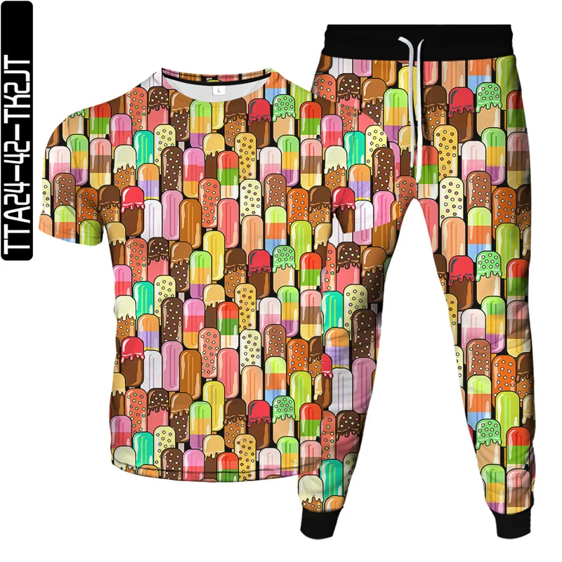 

Hot sale summer new men's T-shirt + sports pants two-piece 3D digital printing fashion casual cute youth streetwear