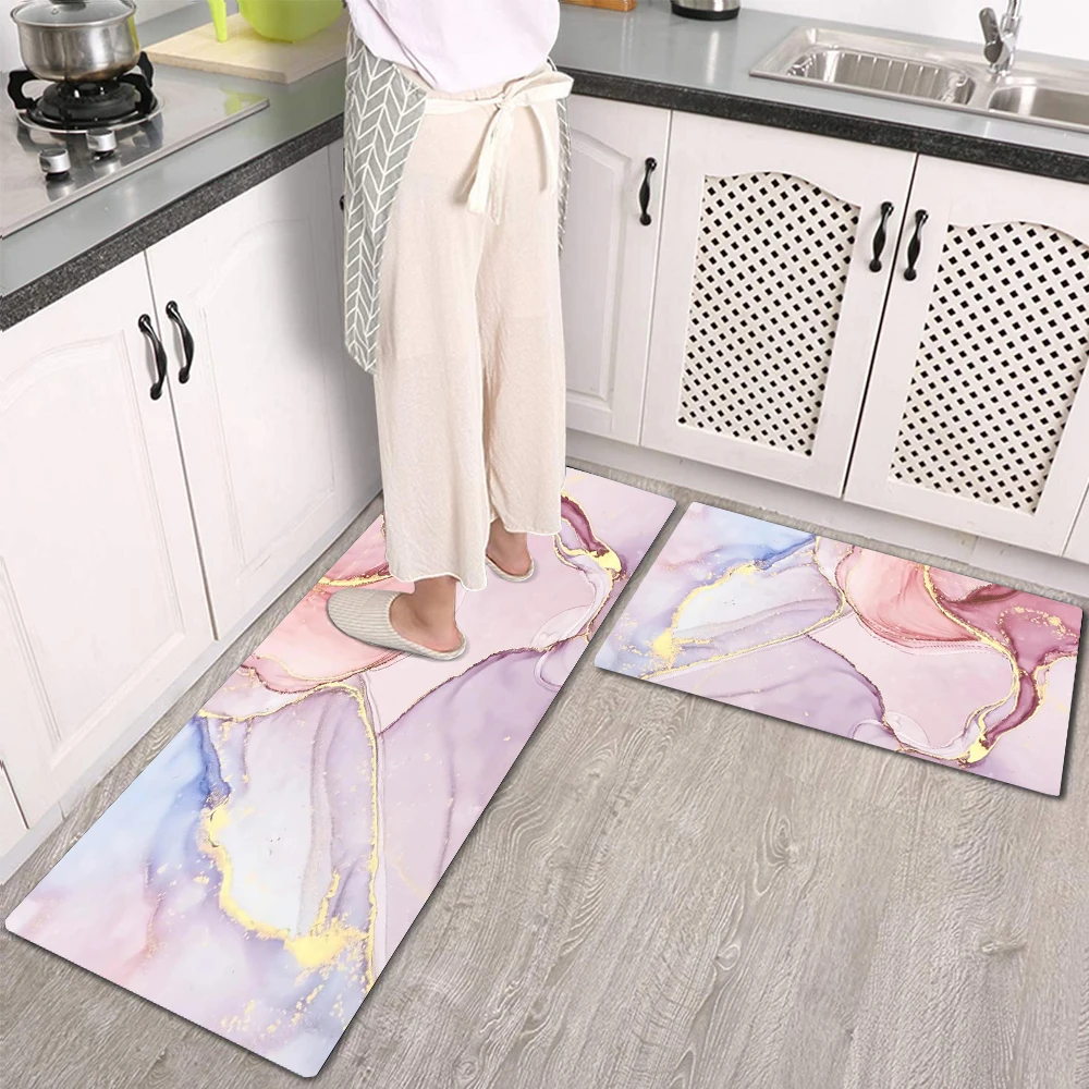

Pink Teal Marble Abstract Kitchen Floor Carpet Rug Long Non-slip Washable Bath Floor Mat Doormat For Entrance Door Nordic