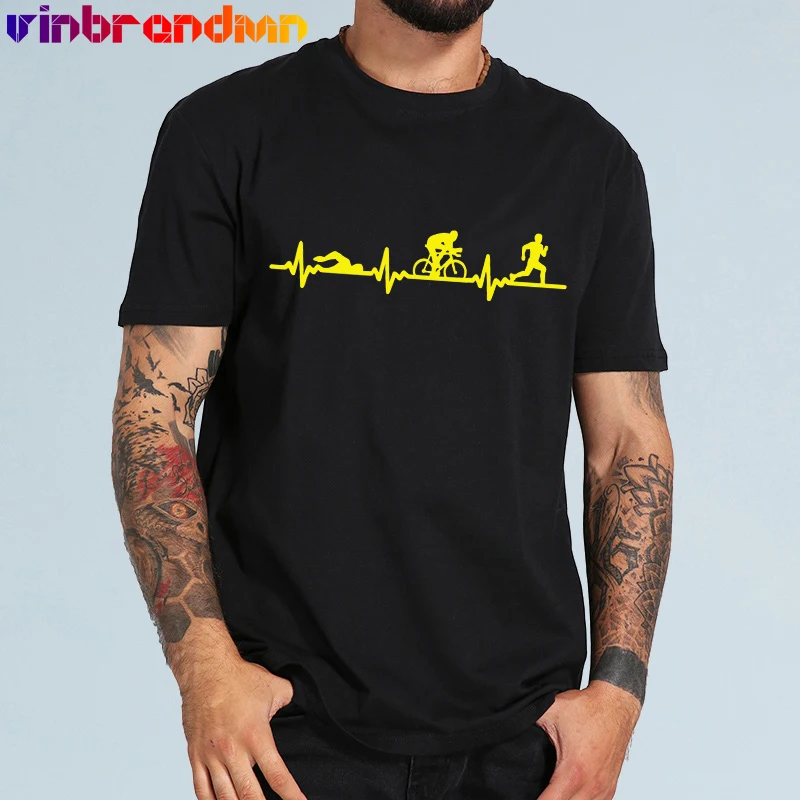 

Triathlon ECG Heartbeat T shirt men Funny Swim Bike Run Pulse T-shirt Summer Athletics Jerseys MTB Biking Sports Hombre Camiseta