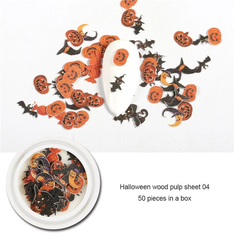 Деревянные Целлюлозные чипсы Хэллоуин летучая мышь рандомный дизайн ногтей