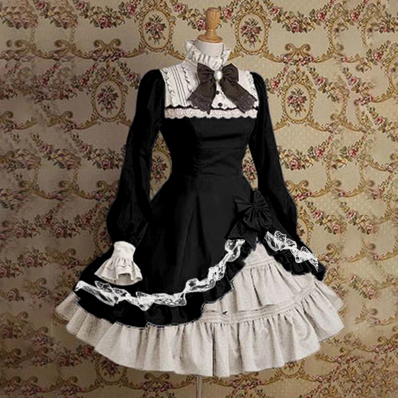 

Gothic Lolita Dress Vintage Ruffle Lace Cute Female Long Sleeve Kawaii Clothes Renaissance Medieval Elegant Maxi Women Dresses