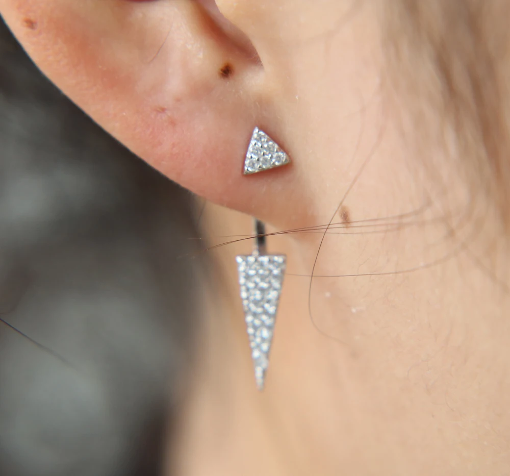 

2017 925 sterling silver micro pave cz bling triangle jacket women silver earring