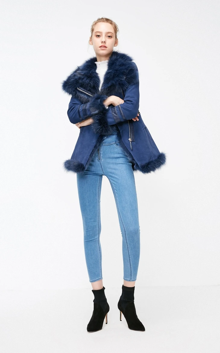 Vero Moda Новая женская кожаная куртка из овчины с воротником из лисьего меха на молнии | 318428525