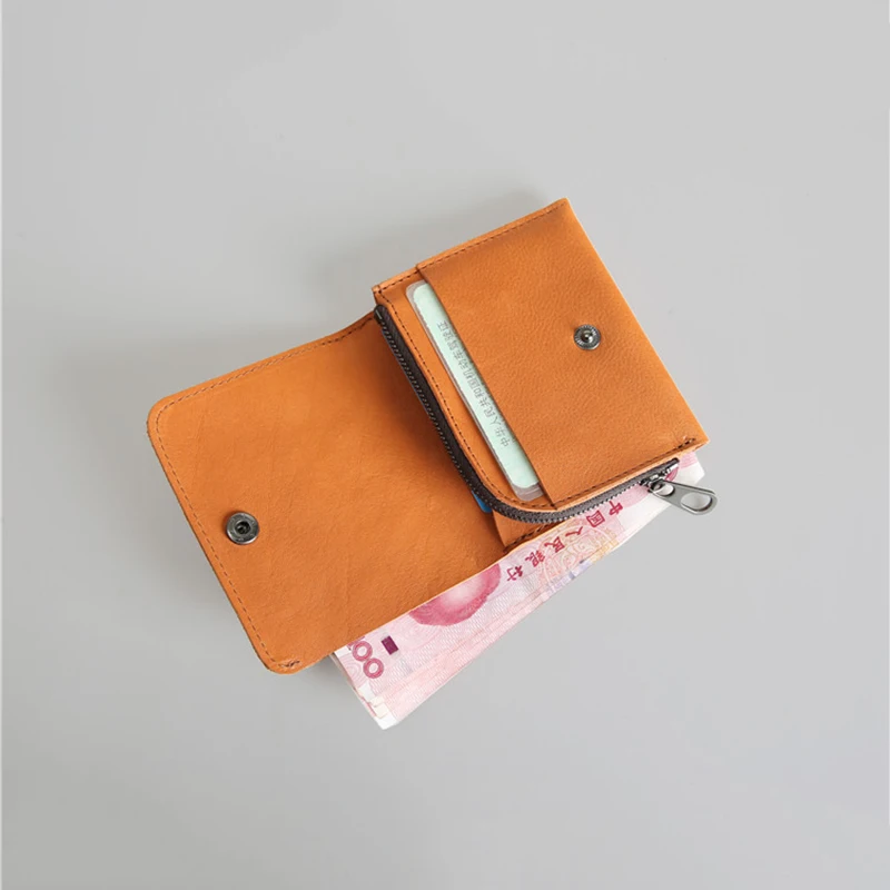 

Genuine Leather Wallet For Men Cowhide Vintage Handmade Male Short Wallets Purse Card Holder With Zipper Coin Pocket Money Bag