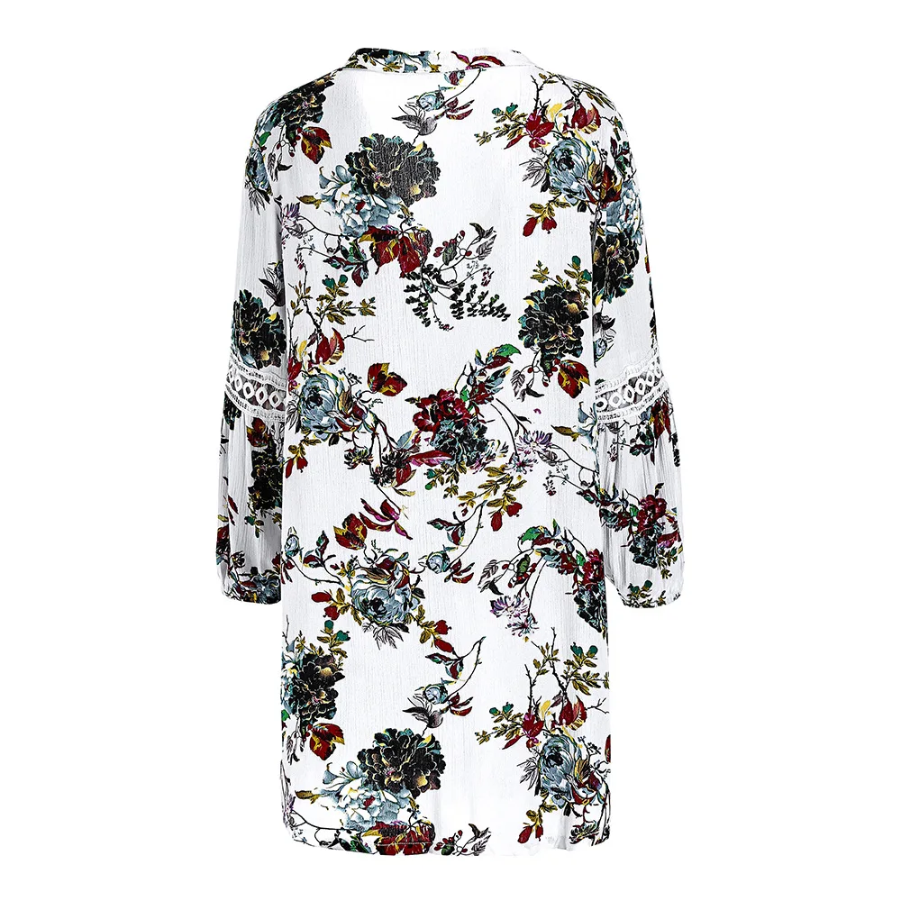 

Summer Floral Lace Stitching Plus Size Dress Retro Floral V-neck Long-sleeved Mini Elegant Dress Gothic Vestidos Mujer Bohemian