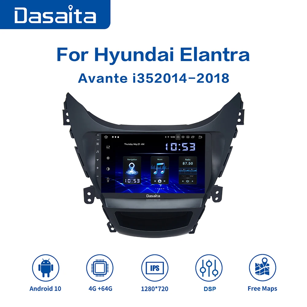 

Автомобильное радио Dasaita 9 дюймов, 1 Din, GPS-навигатор с Carplay Android Auto 10,0 DSP для Hyundai Elantra Avante i35 2011 2012 2013