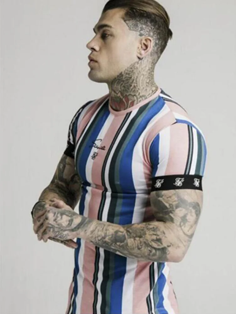 

Sik Silk 2021 Summer Men's New Casual T-Shirt Fashion Striped Tide Brand Hip-Hop Short-Sleeved Street Clothing Sports Slim Tops