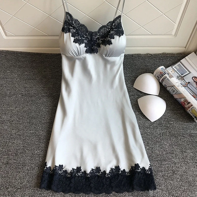 

Women Sexy Lingerie Nightgowns Ladies Lace Backless Strap Solid Color Sleepwear Women Babydoll Clothing