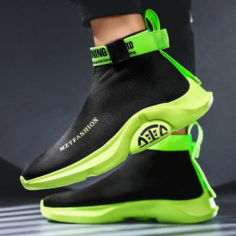 

High-top Outdoor Man Sneakers Sport Man Brand Sports Man Shoes Running Man Black Green Knitted Basket Toning Walking Flat E-645