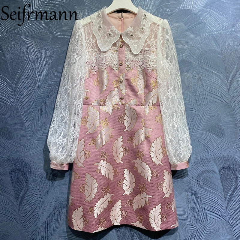 

Женское мини-платье с рукавами-фонариками, кружевное платье с бисером, в стиле пэчворк, лето 2021