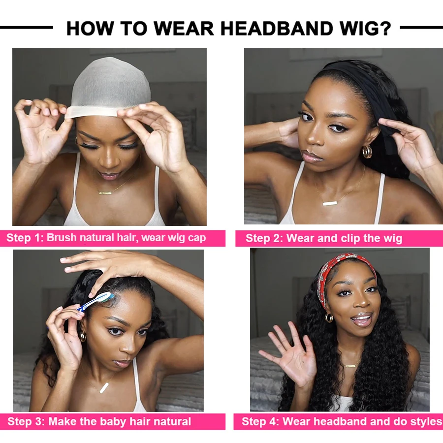 SVT Headband Wig Human Hair Scarf Wig 180% Density Remy Brazilian Body Wave Wig Natural Wavy Glueless Human Hair Wigs for Women