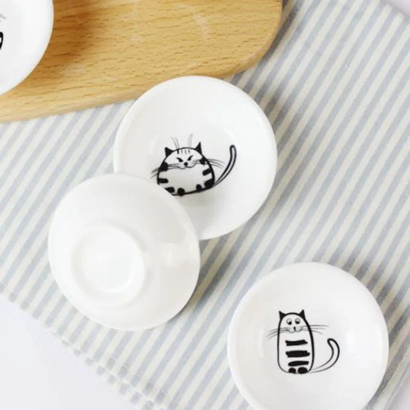 Mini Heart Shaped Ceramic Seasoning Dish Sauce Vinegar Dessert Plate Cartoon Fruit Bowl Cat Pattern Cake Tray Kitchen Tableware | Дом и сад