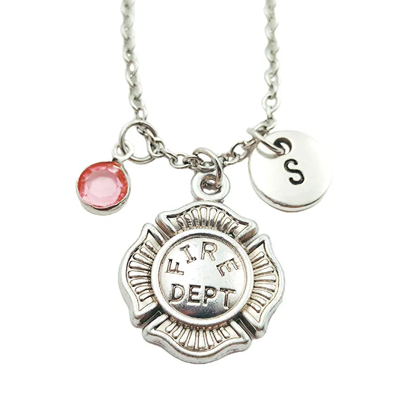 

Fire Dept Necklace Birthstone Creative Initial Letter Monogram Fashion Jewelry Women Christmas Gifts Accessories Pendants