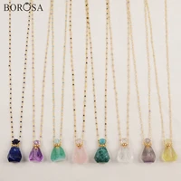 borosa natural stone perfume bottle rosary chain gold necklace gems lapis amethysts essential oil diffuser necklace connector