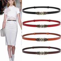 fashion womens genuine leather belt adjustable slim waistband thin whitecow shiny vintage alloy buckle for dress designer women