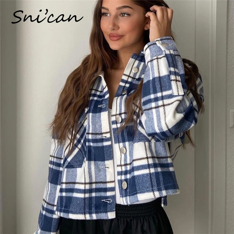 

Женская рубашка в клетку Snican, модная офисная блузка на пуговицах, повседневная одежда синего цвета, новинка весны 2021