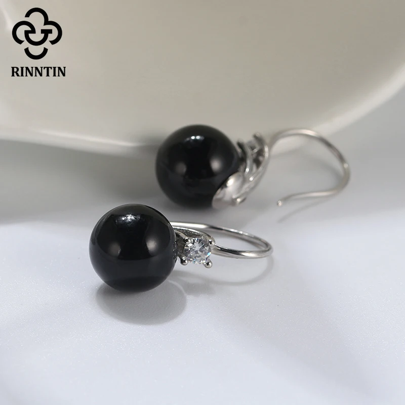 Женские серебряные сережки Rinntin вечерние серьги с черным жемчугом из серебра 925