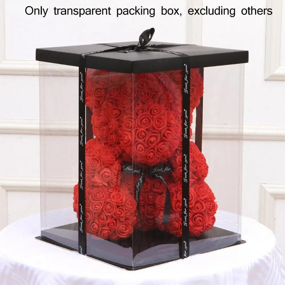 Большая прозрачная пластиковая коробка с изображением медведя розы на День