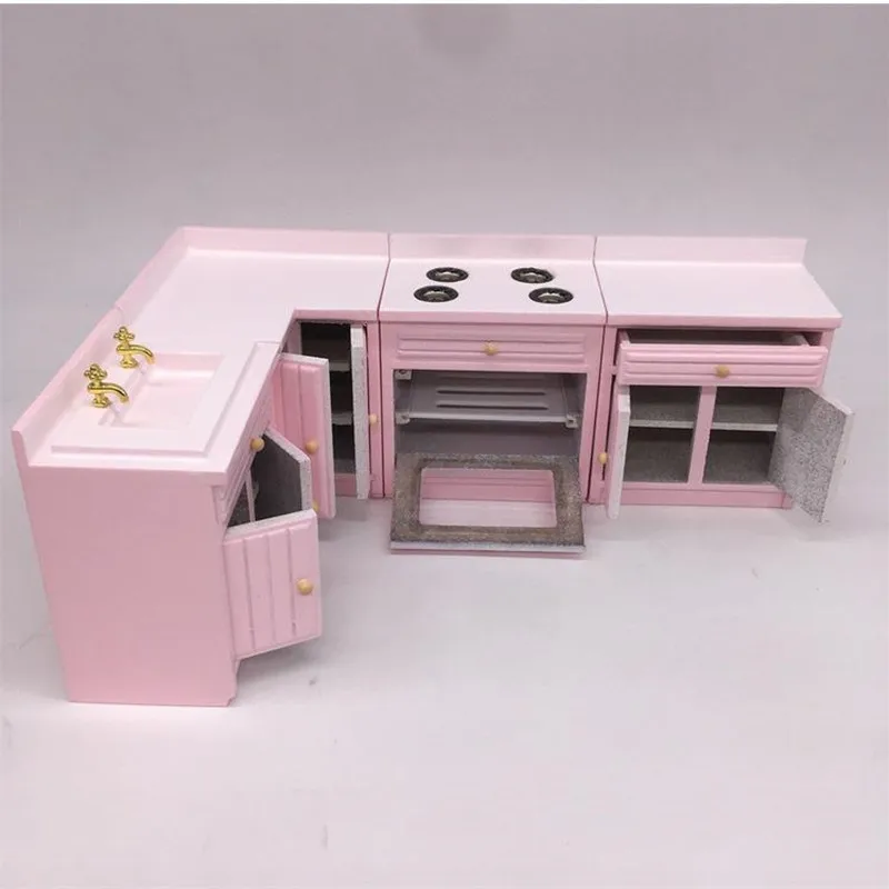 

1:12 Dollhouse miniature furniture scene pink combination cooking the kitchen stove