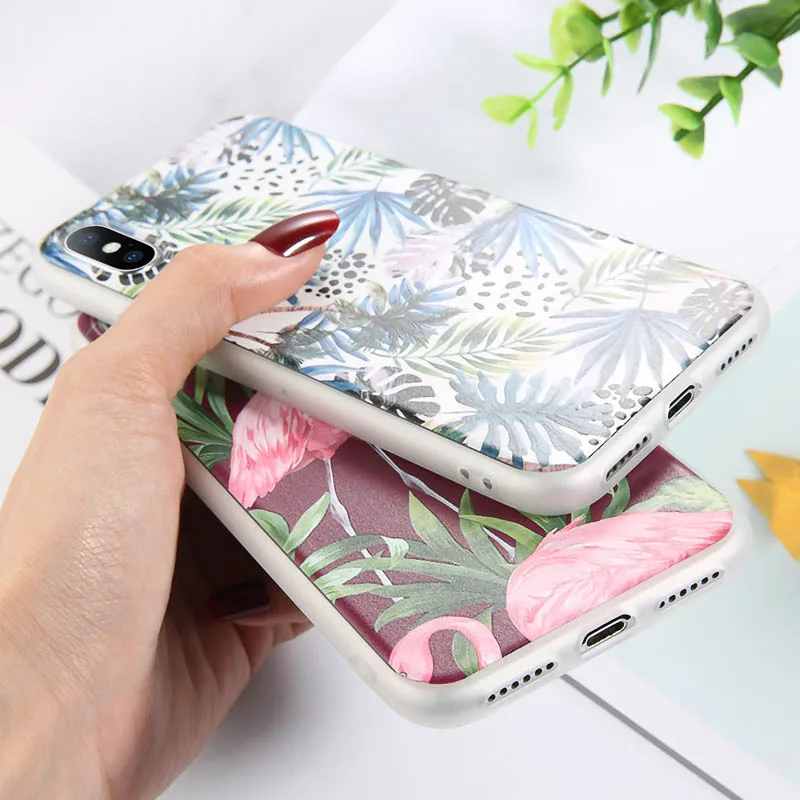 USLION Flamingo Flower Leaves Cases Cover For iPhone X XR Xs Max Soft TPU Silicone Phone Case 6 6s 7 8 Plus 5 5s SE |