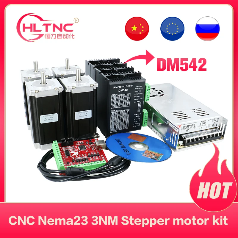 CNC маршрутизатор электронный комплект 4 шт. DM542 Драйвер + NEMA23 425ozin DC мотор 350W36V
