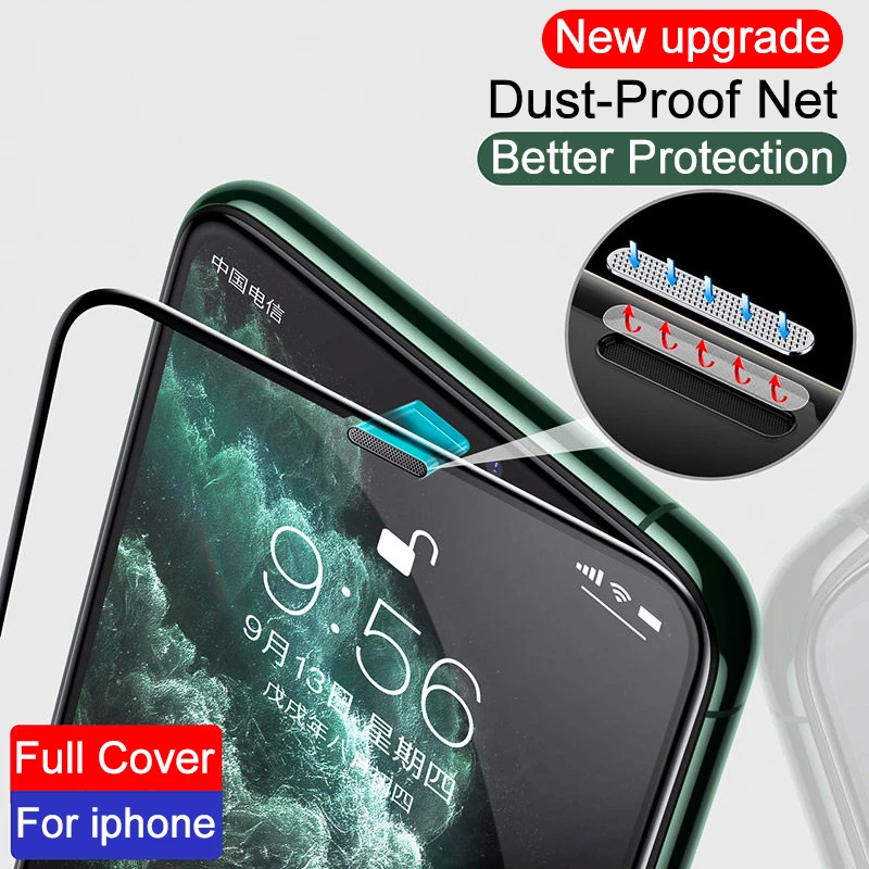 

Alloy Dust Net Full Cover Protective Glass On For iphone 11 12 Pro X XS MAX XR Screen Protector on iPhone 7 8 6 6S Plus SE 2020